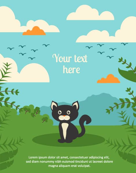 Insane Cat,leaves, Vector Image: Vector Image Background Illustration With Cat,leaves, And Clouds 1