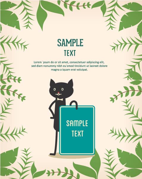 Download Illustration Vector Design: Vector Design Background Illustration With Cat And Leaves 1