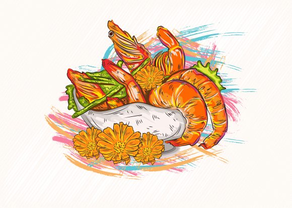 Illustration Vector Image: Cooked Shrimp Vector Image Illustration 1