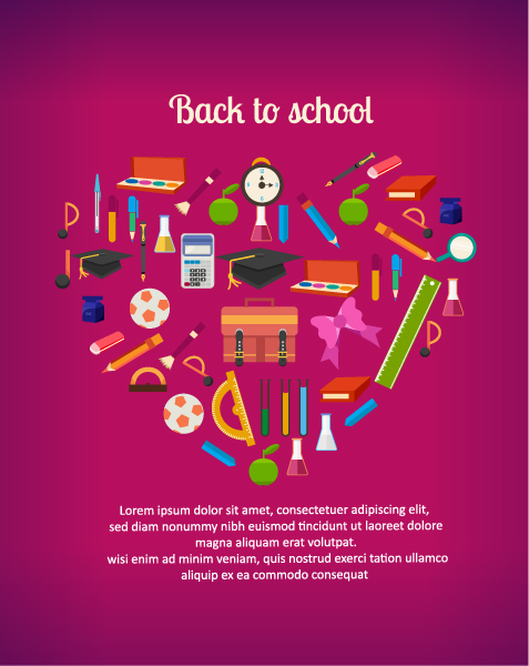 Back Vector Graphic: Back To School Vector Graphic Illustration With School Elements And Heart 1
