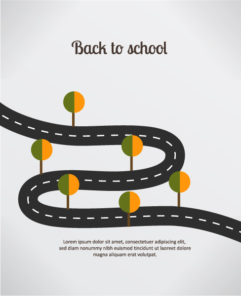 Lovely School Vector Artwork: Back To School Vector Artwork Illustration With Road And Trees 1