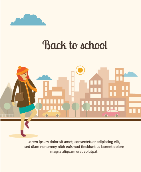 Unique Back Vector Illustration: Back To School Vector Illustration Illustration With City And School Girl 1