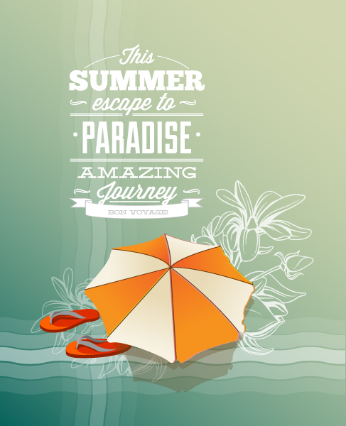 Announcement Vector Design Summer Vector  Illustration  Slippers  Umbrella 1