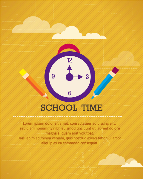 School, To, Illustration, Pencils Vector Design Back To School Vector Illustration  School Clock  Pencils 1