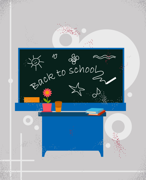 Special Back Eps Vector: Back To School Eps Vector Illustration With School Table And Desk 1