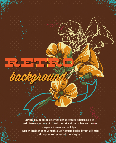 Astounding Flowers Vector Design: Retro Vector Design Floral Background With Spring Flowers And Retro Text 1