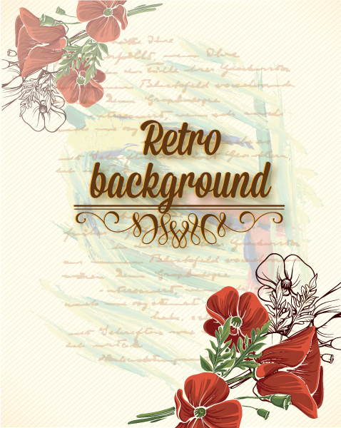 Bold Floral Vector: Retro Vector Floral Background With Floral Elements 1