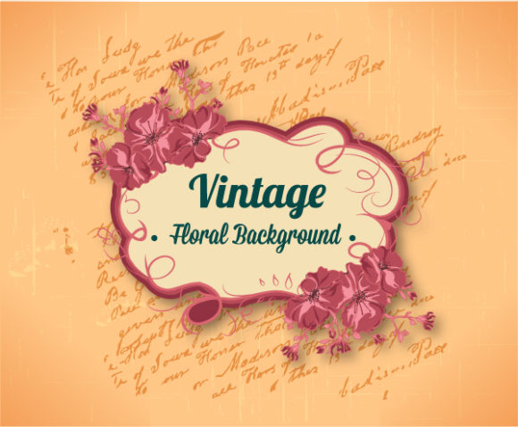 Vintage Vector Background: Vintage Vector Background Illustration With Floral Frame And Spring Flowers 1