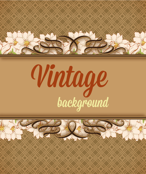 Trendy Grunge Vector Background: Vintage Vector Background Illustration With Spring Flowers 1