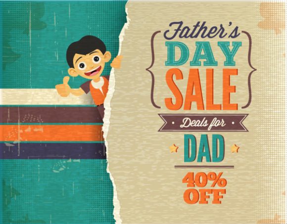 Day, Holiday, Retro Eps Vector Fathers Day Vector Illustration  Vintage Retro Type Font, Torn Paper, Kid, 1