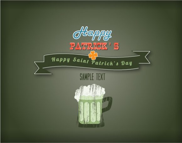 Saint Eps Vector St. Patricks Day Vector Illustration  Ribbon  Mug Of Beer 1