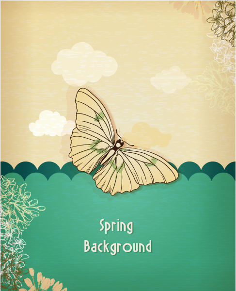 Spring, Butterflies, Flower Vector Floral Background Vector Illustration  Spring Flowers  Butterflies 1