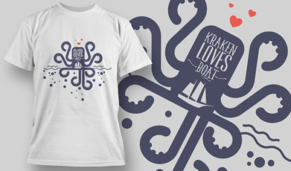 Kraken loves boat T-shirt design 1454 1