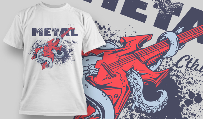 Guitar with octopus T-shirt design 1476 - Designious