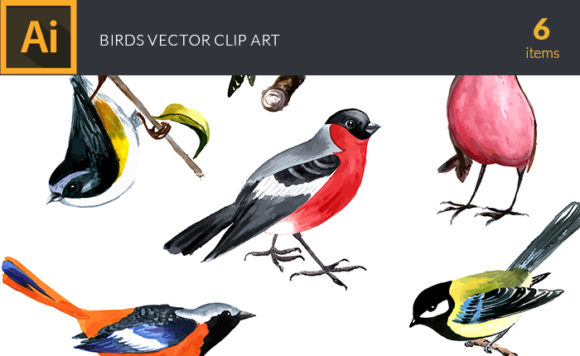 Watercolor Birds Vector Clipart 1
