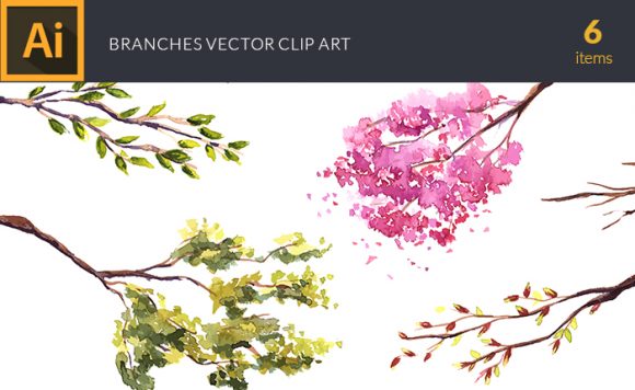 Watercolor Branches Vector Clipart 1