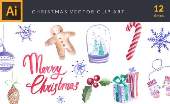 Watercolor Christmas Vector Clipart 1