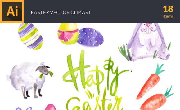 Watercolor Easter Vector Clipart 1