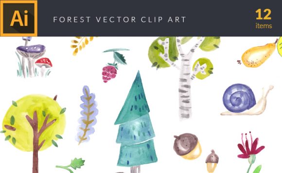 Watercolor Forest Vector Clipart 1