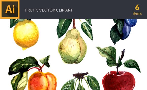 Watercolor Fruits Vector Clipart 1