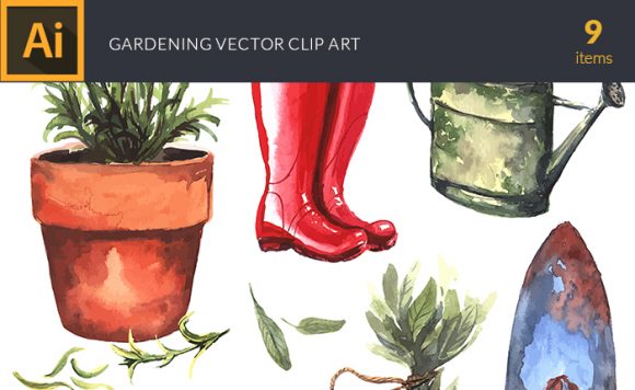 Watercolor Gardening Vector Clipart 1