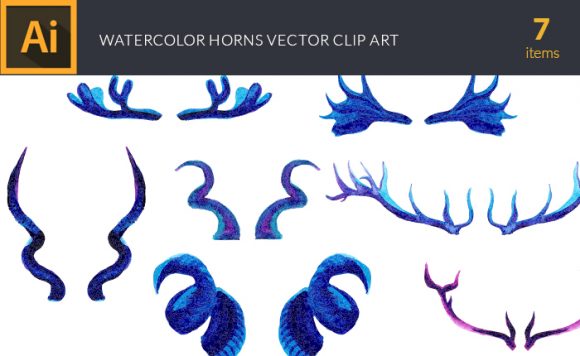 Watercolor Horns Vector Clipart 1