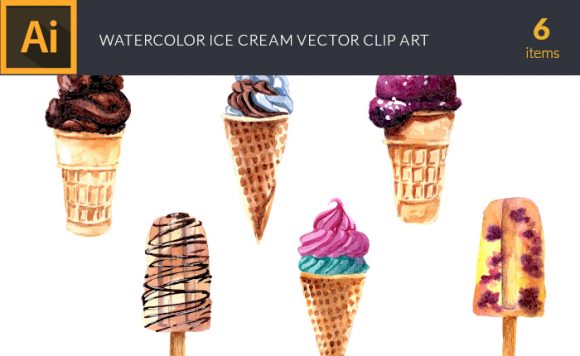 Watercolor Ice Cream Vector Clipart 1