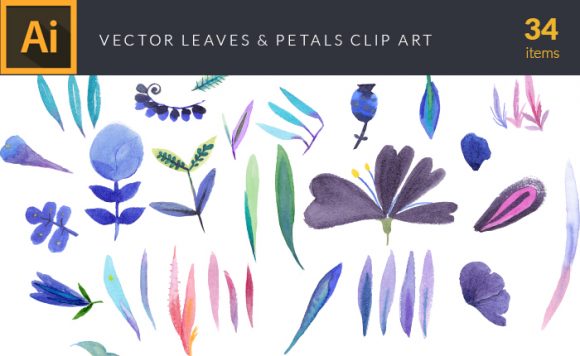 Watercolor Leaves & Petals Vector Clipart 1