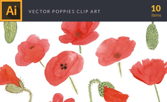 Watercolor Poppies Vector Clipart 1