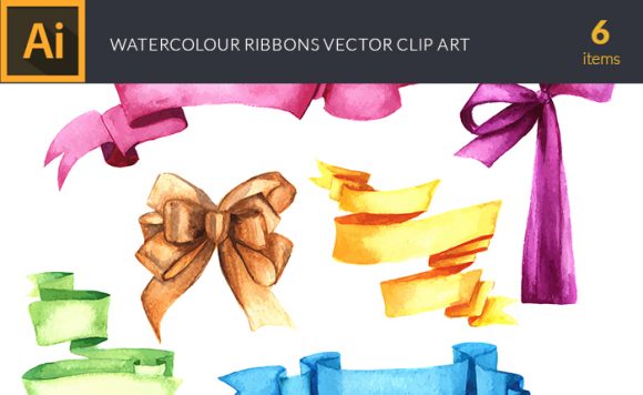 Watercolor Ribbons Vector Clipart 1