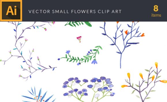Watercolor Small Flowers Vector Clipart 1