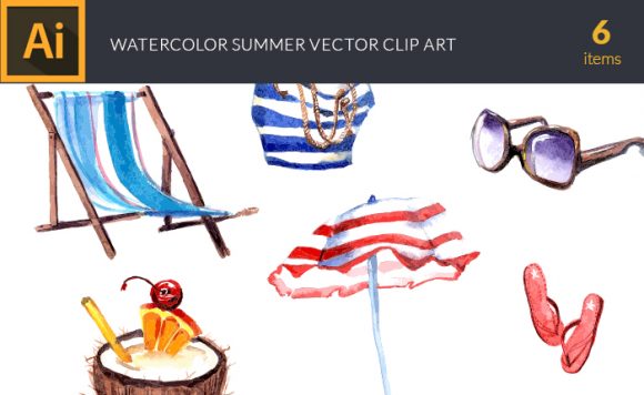 Watercolor Summer Vector Clipart 1