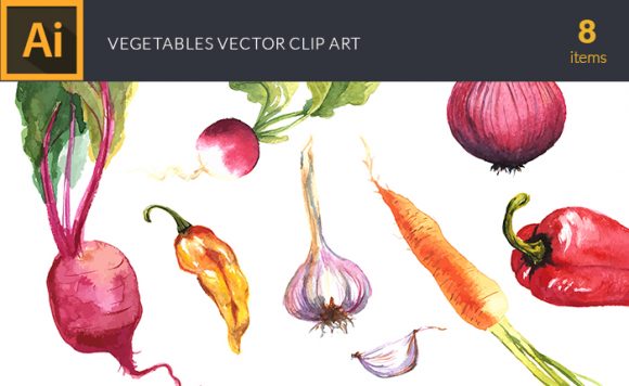 Watercolor Vegetables Vector Clipart 1