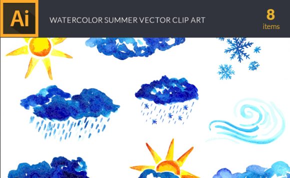 Watercolor Weather Vector Clipart 1