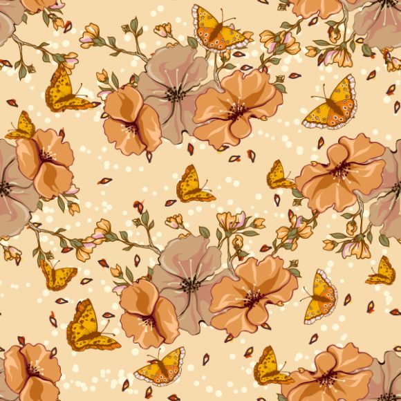 Creative, Seamless Vector Vector Seamless Floral Background  Butterflies 1