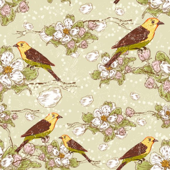 vector seamless floral background with birds 1