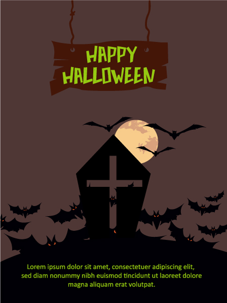 Download Halloween Vector Image: Halloween Vector Image Illustration  With Coffin, Bats , Moon 1