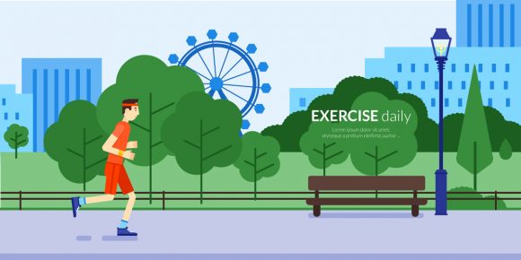 Outdoor, Flat Vector Outdoor Daily Exercises Vector Illustration Flat Style 1