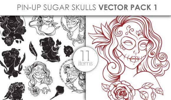 Vector Pin Up Sugar Skulls Pack 1 1