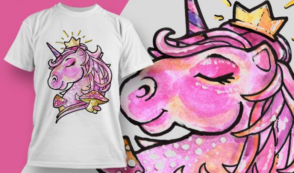 Unicorn with Mushrooms T-shirt Design 1800 1