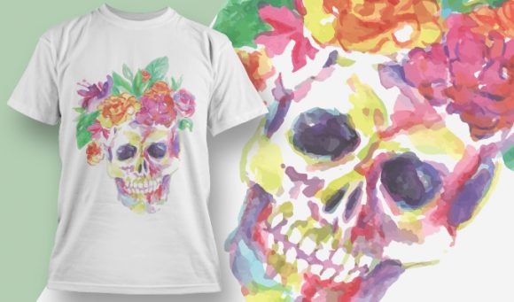 Skull with Flowers T-shirt Design 1812 1
