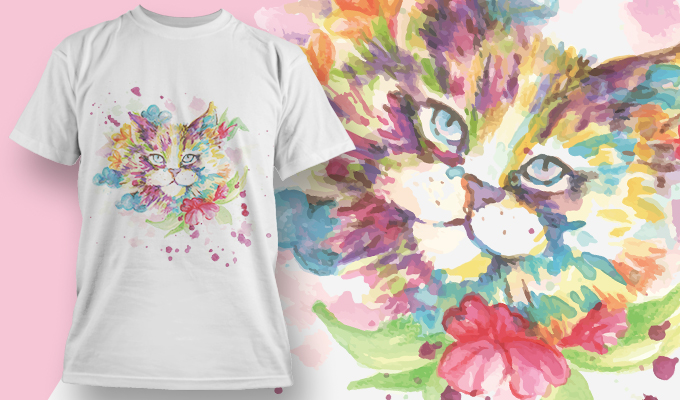 Fluffy Cat T-shirt Design 1818 - Designious