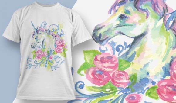 Unicorn with Roses T-shirt Design 1821 1