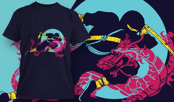 Japanese ninja dragon T-shirt design 1951 1