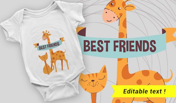 Cat & giraffe T-shirt design 2060 1