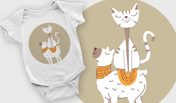 Cat & Llama T-shirt design 2108 1
