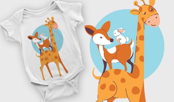Rabbit, Deer & Giraffe T-shirt design 2110 1