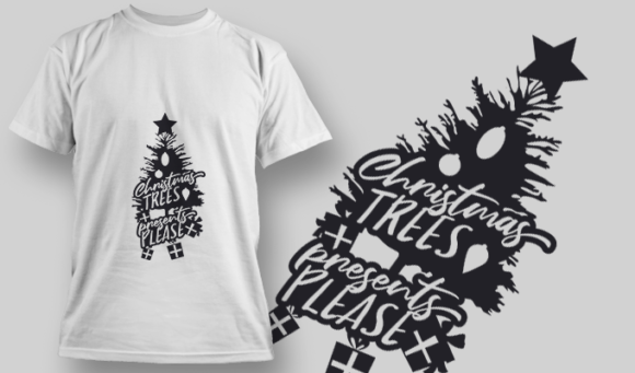 2300 Christmas Trees Presents Please T-Shirt Design 1
