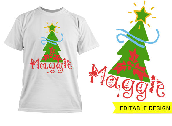 Christmas tree with name placeholder T-shirt Design 1