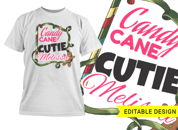 Candy cane cutie with name placeholder T-shirt Design 1